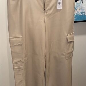 Express Faux Leather Cargo Pants • Tan • Butter Soft Lined • Size 14R Plus size